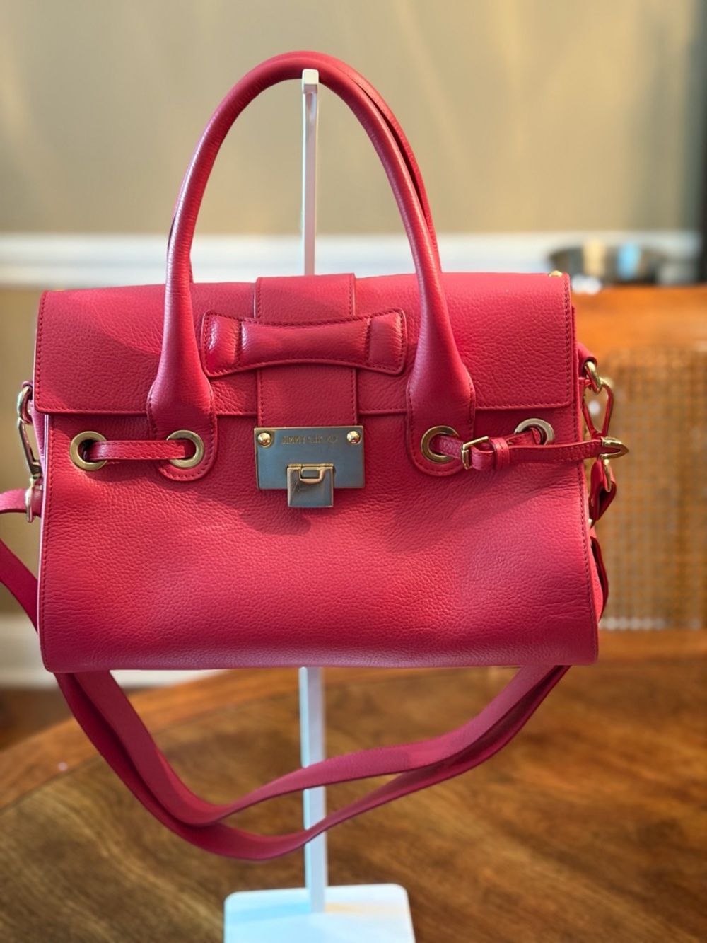 Authentic w/ COA Jimmy Choo Rosalie Satchel Pinkish Red Leather -Exec Condition